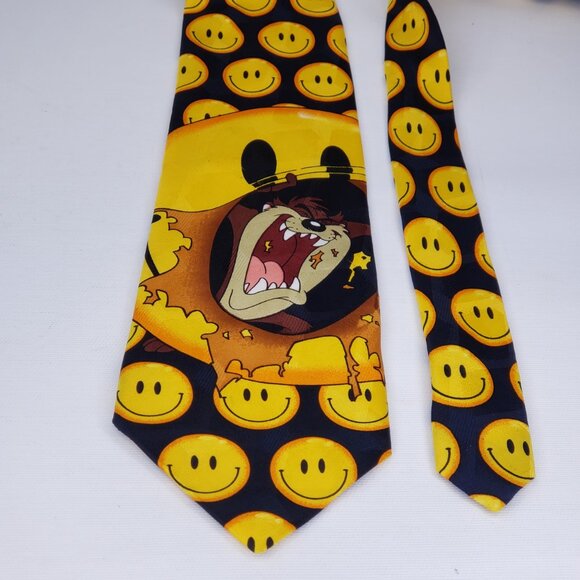 1996 Vintage Looney Tunes Tazmanian Devil Mens NeckTie 4"X55.5" Taz Smiley Face - Picture 2 of 6